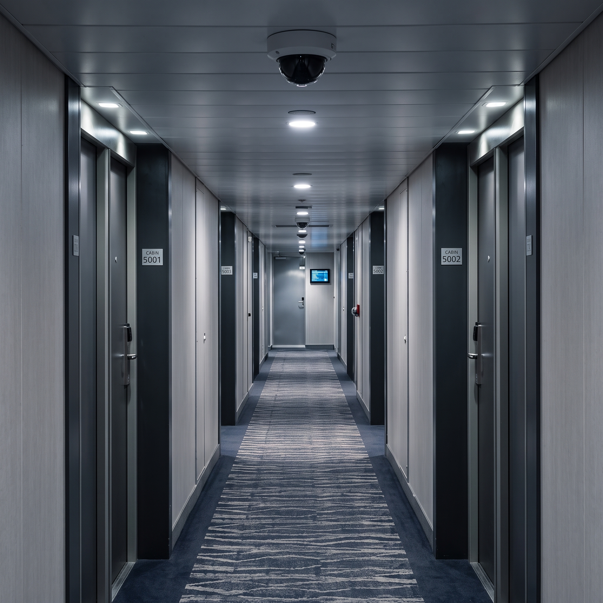 Cruise ship corridor representing assault and security cases